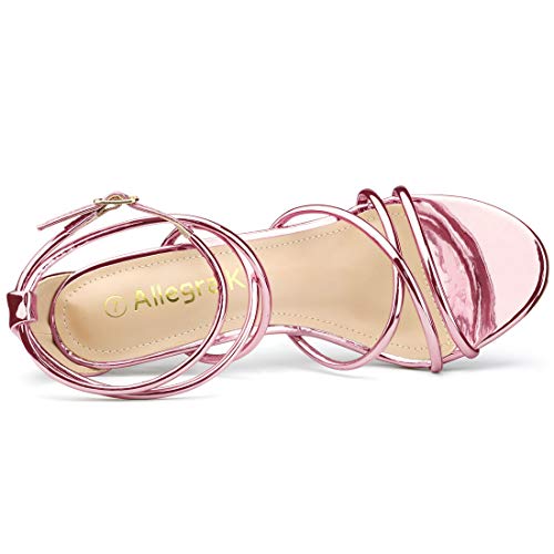 Allegra K Women's Strappy Straps Stiletto Heel Pink Sandals 7 M US4