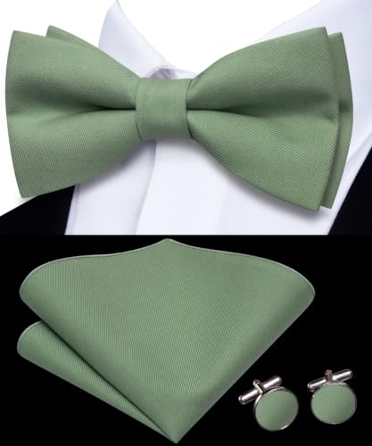 Image of Hi-Tie Bow Ties for Men Pre-Tied Pocket Square with Cufflinks Mens Bowtie Sets for Wedding Formal Party