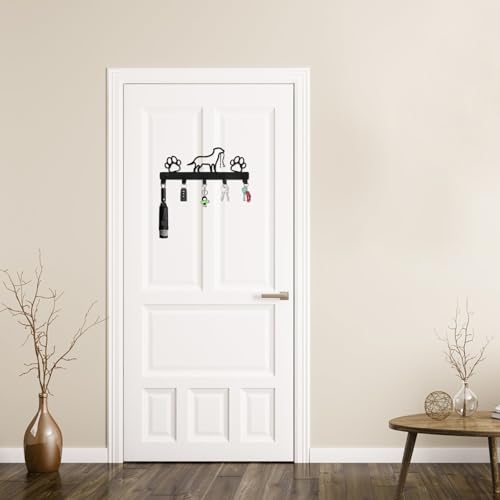 UOCAI Hundegarderobe, Hunde Garderobe mit 5 Haken, Schlüsselhalter Hundeleinenhalter Wand, Hundegarderobe mit Ablage, Haken Kleiderbügel Wand für Hundezubehör Taschen Schlüssel Kleidung (32x15cm)