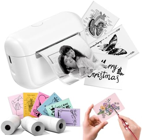 Memoking Sticker Printer - Portable Mini Printer Q02E, Pocket Impresora Portátil Inkless Print Pod Small Thermal Sticker Maker Receipt Printer, for Study Note, Diagrams, Scrapbook, Journal, Gift, DIY