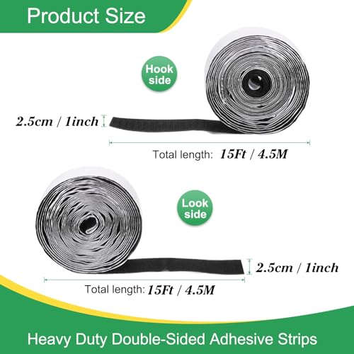 Image of WGLILO 1 Inch x 15 Feet Hook and Loop Strips with Adhesive, Double Sided Nylon Self Adhesive Tape for Home Office School and Crafting, Prevent Sofa Cushions, Mats, Mattresses from Sliding, Black