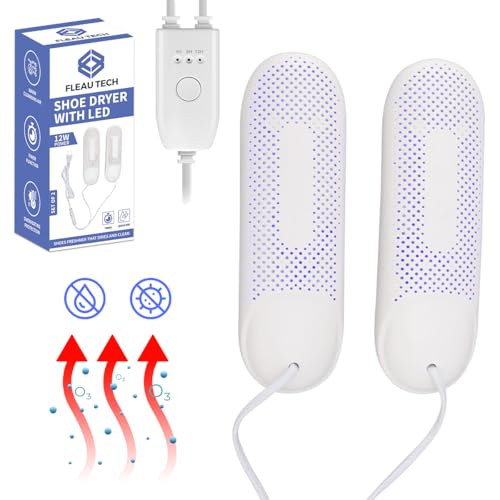 Fleau Secador de zapatos inteligente Función de secado/ozono - Ambientador de zapatos - Eliminador de olores - Incl. Bolas perfumadas y cepillo para zapatos (Blanca)