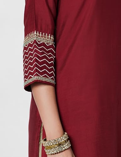 Image of BIBA Women Rayon Blend Straight Fit Solid Festive Kurta