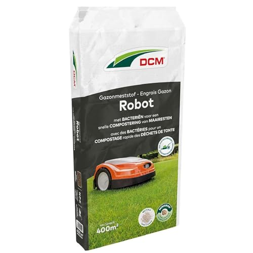 DCM Engrais pour gazon Robot 20 Kg - 400 m² - Avec bactéries et chaux pour le compostage des déchets de tonte