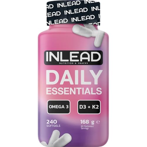 INLEAD - Daily Essentials Omega-3 mit D3 & K2 | Hochdosierte Kombination zur Unterstützung von Herz, Immunsystem und Knochen – 240 Kapseln