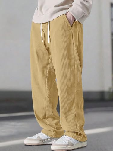Image of Pinkmint Men's Stretchable Ribbed Track Pants | Poly Lycra Relaxed Fit Trousers | Elastic Waist Drawstring Joggers | Casual, Gym, Lounge Wear for Men