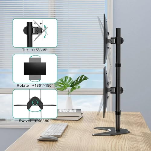 Image of WALI Dual Monitor Desk Stand Free Standing LCD LED Flat Screen TV Holds in Vertical Position 2 Screens up to 27 Inch with Optional Grommet Base (MF002XLS), Black