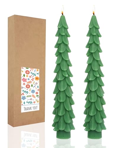 LPUSA Christmas Tree Taper Candles Hunter Green Spruce CandlesChristmas Decor Decoration Set ot 2 (Hunter Green) 10.5inch