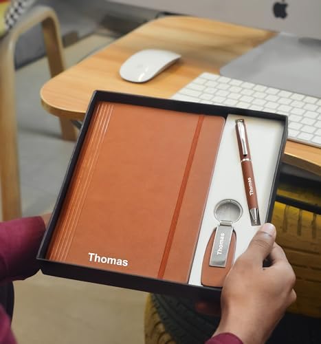 Image of Personalised 3 in 1 Corporate Gift Set which includes Diary,Keychain& Metal Pen. Personlised Gift Set On Rakhi, employee of the month, Personalised Corporate Gift for Clients.