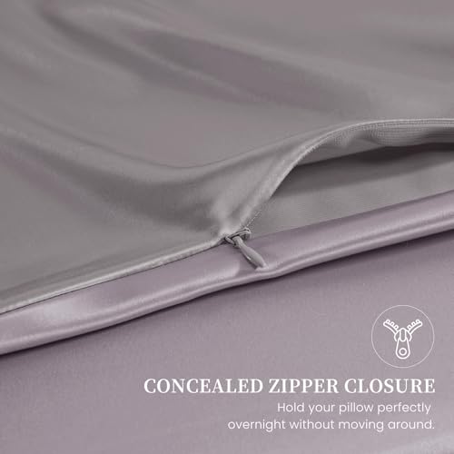 Image of THXSILK Mulberry Silk Pillowcase King Size, Set of 2 Pillowcases, Pillow Cover with Hidden Zipper, Soft Smooth Cooling Pillowcases for Hair and Skin, Gift for Women Men, Grey