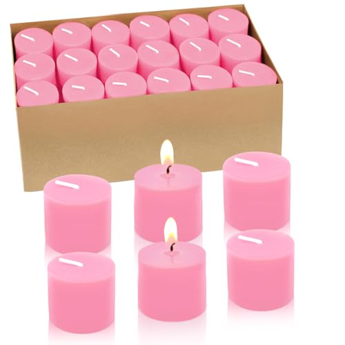 Image of 10 Hours Pink Votive Candles Bulk, 36 Packs Small Unscented 1.5 inch Wax Candles for Valentine's Day Wedding, Party, Holiday & Home Decoration