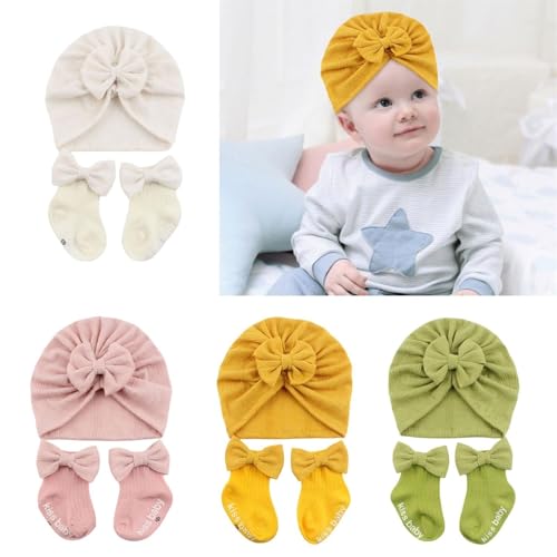 Beanie, Baby Hat Socks Set Breathable Plush Hat Large Butterfly Decoration Warm Hats Toddler Baby Accessorise(B) One Color4