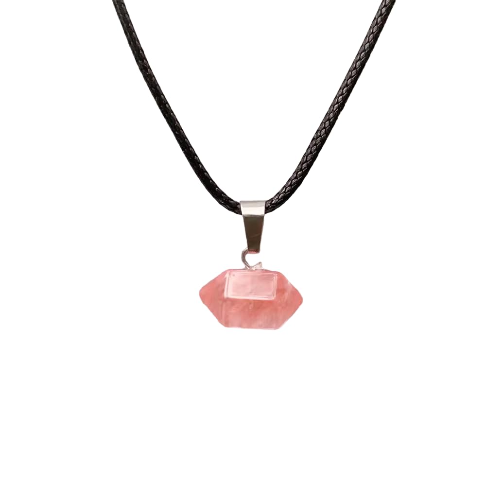 THE MEN THING ROSE QUARTZ – Natural Crystal Pendant with 19inch Leather Rope Chain for Men & Boys
