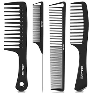 SALONSILK 4PCS Professional Comb Set, Wide Tooth Rat Tail Fine Tooth Hair Combs, Braiding Cutting Barber Styling Curly Parting Set for Men and Women