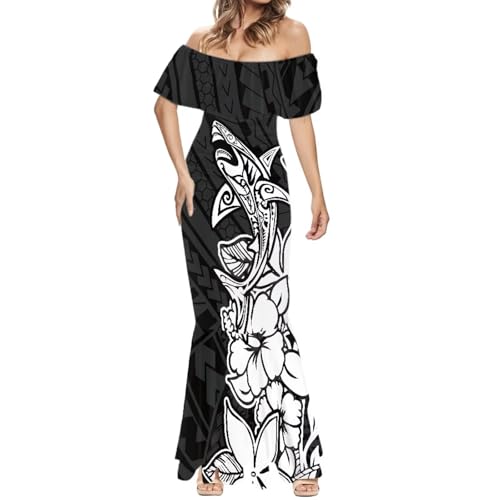 Image of Polynesian for Women S-7XL Off Shoulder Maxi Dress Hawaiian Summer Dresses