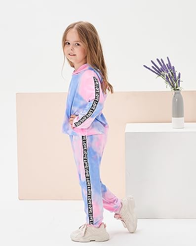 Image of Axumity Toddler Baby Girls Clothes Long-sleeve Tie Dye Hoodie Sweatshirt Pants Hooded Outfit Set