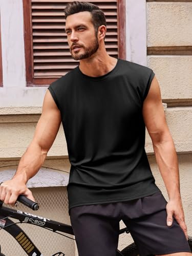 Runcati Men's Sleeveless Tank Tops Crewneck Casual Workout Gym Cut Off Muscle Fit T Shirt3