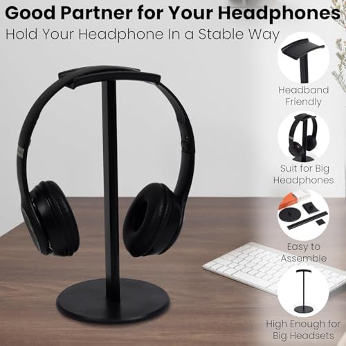 Image of GadgetBite Headphone Stand for Table Desk Aluminum Headphone Holder Gaming Headset Holder for Table Top ABS Solid Base Headphone Accessorie Organiser for PC Office Home Gaming Headsets - Black
