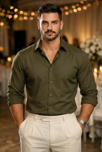 Image of IndoPrimo Men's Cotton Shirt with Stylish Full Sleeves Spread Collared Neck Solid Pattern Western Style Classic Fit and Standard Length | Casual Shirt for Man