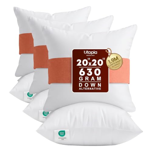 Image of Utopia Bedding 20x20 Pillow Inserts, Set of 2, White - Indoor Decorative Throw Pillows for Bed, Sofa & Couch - Soft, Supportive & Fluffy Cushion Inserts (Pack of 3)