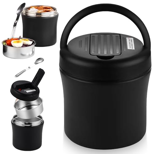 BAIFULAI Récipient isotherme pour aliments - 1,2 l - En acier inoxydable - Avec cuillère - Bol isotherme avec couvercle - Boîte à déjeuner isotherme pour aliments chauds et froids - Récipient pour