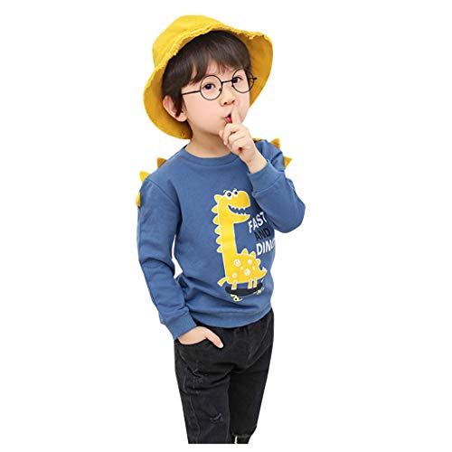 Little Story Baby Clothes,Toddler Kids Baby Boy Girl Cartoon Dinosaur Long Sleeve Sweatshirt Pullover Tops Dark Blue Boys Tops for Baby Easter Gifts