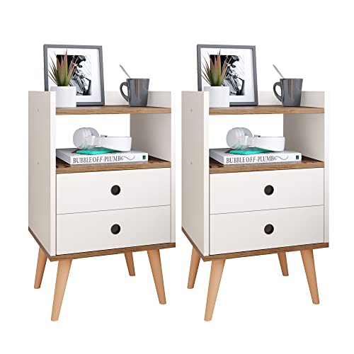 Conjunto Mesa de Cabeceira Kit Mesinha Canto Quarto Lateral Cama 2 Gavetas Organizadoras Retrô Quarto - Dream RPM