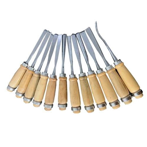 Jogo De Formão Goivas 12 Peças P/Entalhar Esculpir Madeira