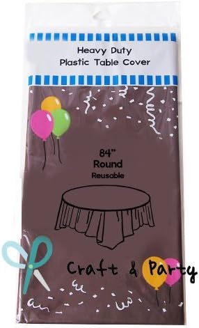 Evershine (12-Pack Heavy Duty Plastic Table Covers Tablecloth (Reusable) (Round 84", Brown)