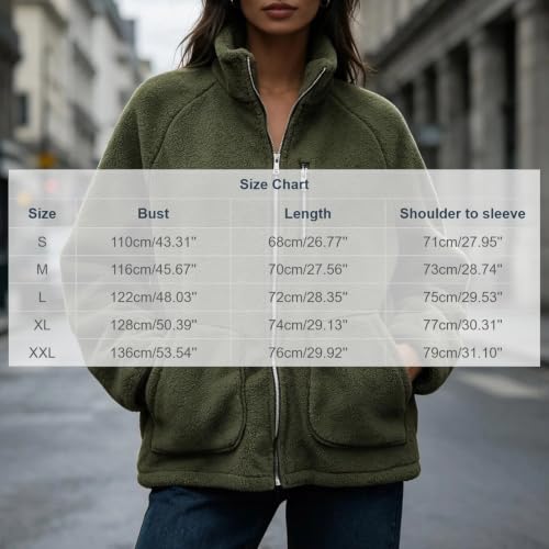 XOGWVJ Womens Full Zip Sherpa Fleece Jacket Stand Collar Warm Soft Coat Chest Zip Pocket Casual Fall Winter Outerwear 2026 Long Winter Coats for Women Plus Size Army Green S - image 7