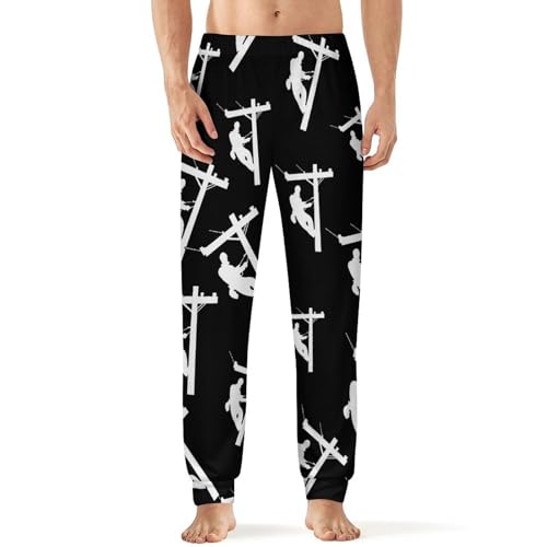 Electric Cable Lineman Mens Pajamas Pants Lightweight Pjs Lounge Pants Loungewear with Elastic Waistband