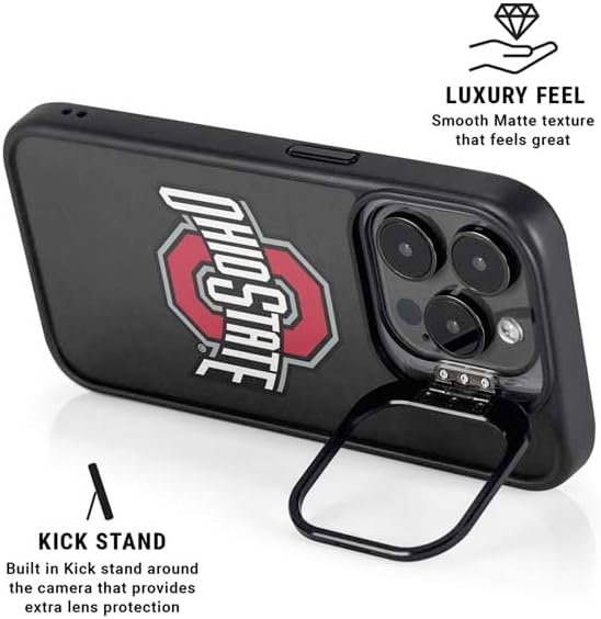 Skinit Kickstand Phone Case Compatible with iPhone 16 Pro - Officially Licensed Ohio State University OSU Buckeyes Black Design