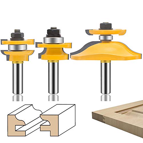 Creative Product LEATBUY Router Bit Set 1/2-Inch Shank 3 PCS, Round Over Raised Panel Cabinet Door Ogee Rail and Stile Router Bits, Woodworking Wood Cutter, Wood Carbide Tool(1/2-Double Side)