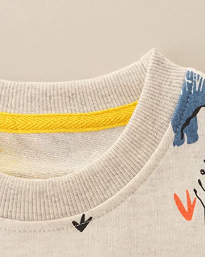 Image of Popshion Toddler Boys Sweatshirts Dinosaur Long Sleeve Pullover Crewneck Shirts Cartoon Tee Sport Tops for Kids 1-8T