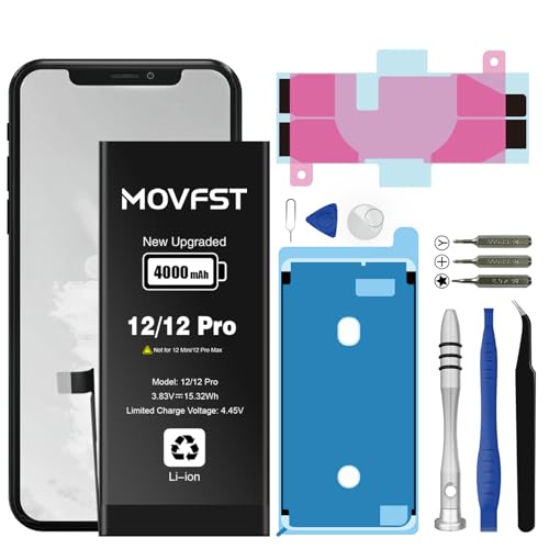 MOVFST Replacement Battery for iPhone 12/12 Pro 4000mAh Li-ion Polymer High Capacity Battery Fit for iPhone 12/12 Pro Model A2172 A2402 A2403 A2404 with Repair Tool Kits