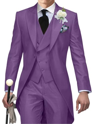 Men's Tailcoat Suit,Mens Tuxedo 3 Piece Slim Fit Suits Double Breasted for Men Summer Wedding,Proms,Concert,Purple,XS