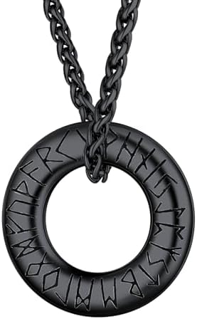 FaithHeart Viking Necklace for Men, Norse Runes Circle/Bar/Cross Pendant Talisman Amulet Jewelry Stainless Steel Chain Leather Necklaces, With Gift Packaging