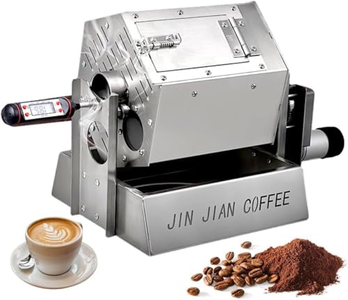 Dazzixコー ヒー 焙煎機 3.4L 大容量 直火式 小型焙煎機 ステンレス鋼 焙煎機 電動焙煎機 豆ロースター 焙煎器 業務用 家庭用 コー ヒー 焙煎器 (シルバー)