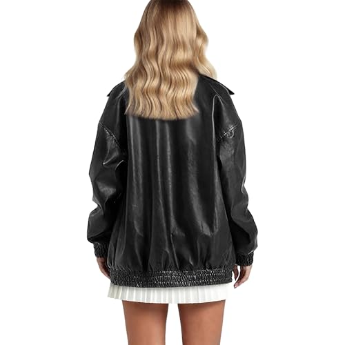 Womens Oversized Leather Jackets Faux Leather Motorcycle Jacket Zip Up Bomber Style 2025 Fall Winter Trendy Outfits3