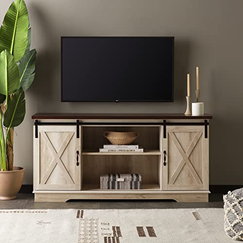 image for Walker Edison Richmond Modern Farmhouse Sliding Barn Door TV Stand for