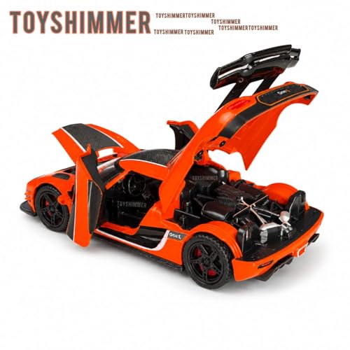 Image of 1:32 Scale Die Cast Sports Car Model - Metal Body Pull Back Toy Car with Openable Doors, Realistic Design for Kids & Collectors (Koenigsegg one Style, Color -Orange)