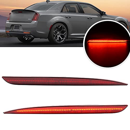 Mingrui test 2Pcs Red LED Rear Bumper Reflector Light for Chrysler 300 2015 2016 2017 2018 2019 2020 LED Brake Light Tail Light Replace OEM Rear Bumper Reflector Red Lens