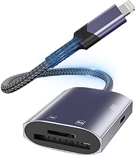 3 in 1 Lightning to SD Card Reader for iPhone iPad,[Apple MFi Certified]Micro Memory Card Reader Adapter with Charging Port High Speed Trail Game Camera sd card Viewer Player for iPhone iPad Air Pro