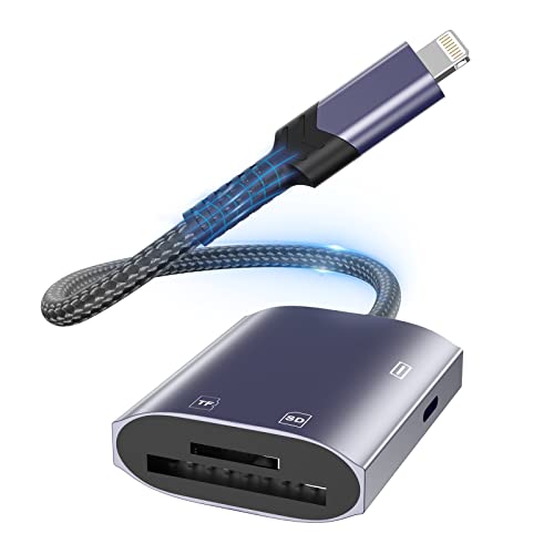 Lecteur de Carte Lightning vers SD/MicroSD,[Certifié Apple MFi] iPhone Adaptateur de Carte SD 5Gbps Transfert Rapide Accès Simultané à 2 Cartes Max 2To Card Reader Compatible avec iPhone & iPad