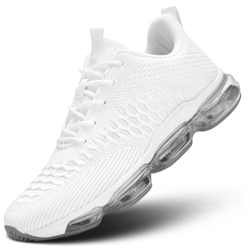 Zapatillas deportivas para hombre, con cojín de aire, informales, transpirables, para caminar, tenis, gimnasio, atletismo, deportes, Z1 Blanco, 43.5 EU