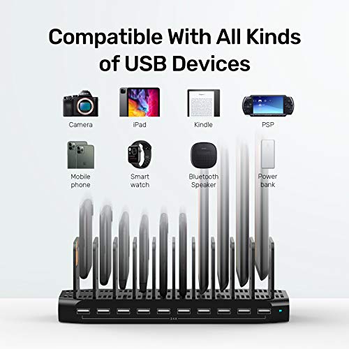 Image of 【10PCS】 Unitek Multi Charging Station, 10-Port USB Charger for Multiple Device with SmartIC Tech and Adjustable Dividers, Organizer Stand Compatible with iPad, Tablet, Kindle, iPhone - 10PCS, Black