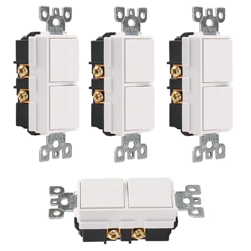 Wengart (4-Pack) Duplex Rocker Combination Switch 15A 120V Decorator Double Light Switch Space-Saving Stack Switch for Fan and Light Control UL Listed White