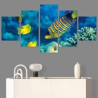 SIGNWIN 5 Panel Canvas Wall Art Modern Art Dramatic Fish Jellyfish Marine Life Multicolor Nautical Photography for Home Decorations Ready to Hang - 60