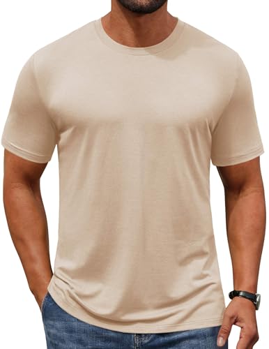 COOFANDY Mens Basic T-Shirts Short Sleeve Crew Neck Casual Summer Tee Shirt Light Khaki