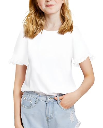 Girls Casual T-Shirt Ruffle Short Sleeve Cute Summer Tunic Tee Tops 5-14 Years